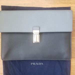 Prada Bi-color Saffiano Leather Pushlock Briefcase